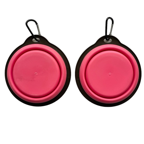 NEW 2 Travel Collapsible Pet Bowls Pink / Brown Dog Cat Puppy - Picture 3 of 10